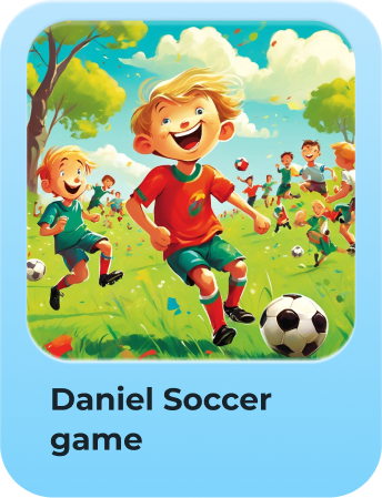 SongTales custom song 'Daniel soccer game' with cover art of kids playing soccer